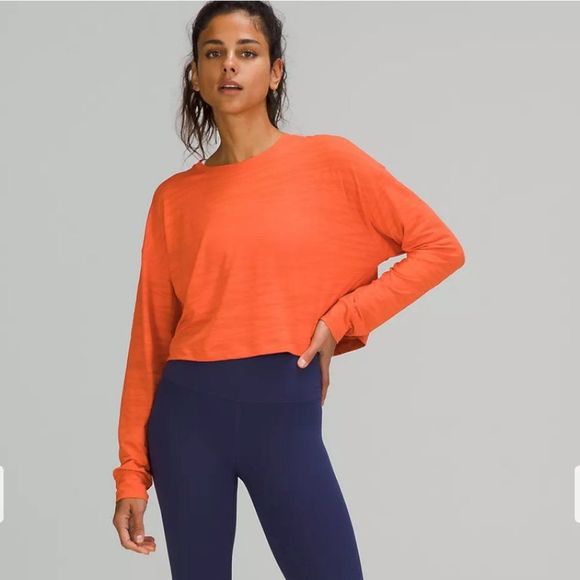lululemon athletica Tops - NWT LULULEMON Muscle Love Long Sleeve Crop Shirt ORANGE Tiger Mesh WARM CORAL 8